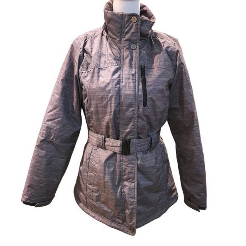CB Sport Women's Gray Striped Belted‎ Ski Jacket Size M Flaw: NO HOOD